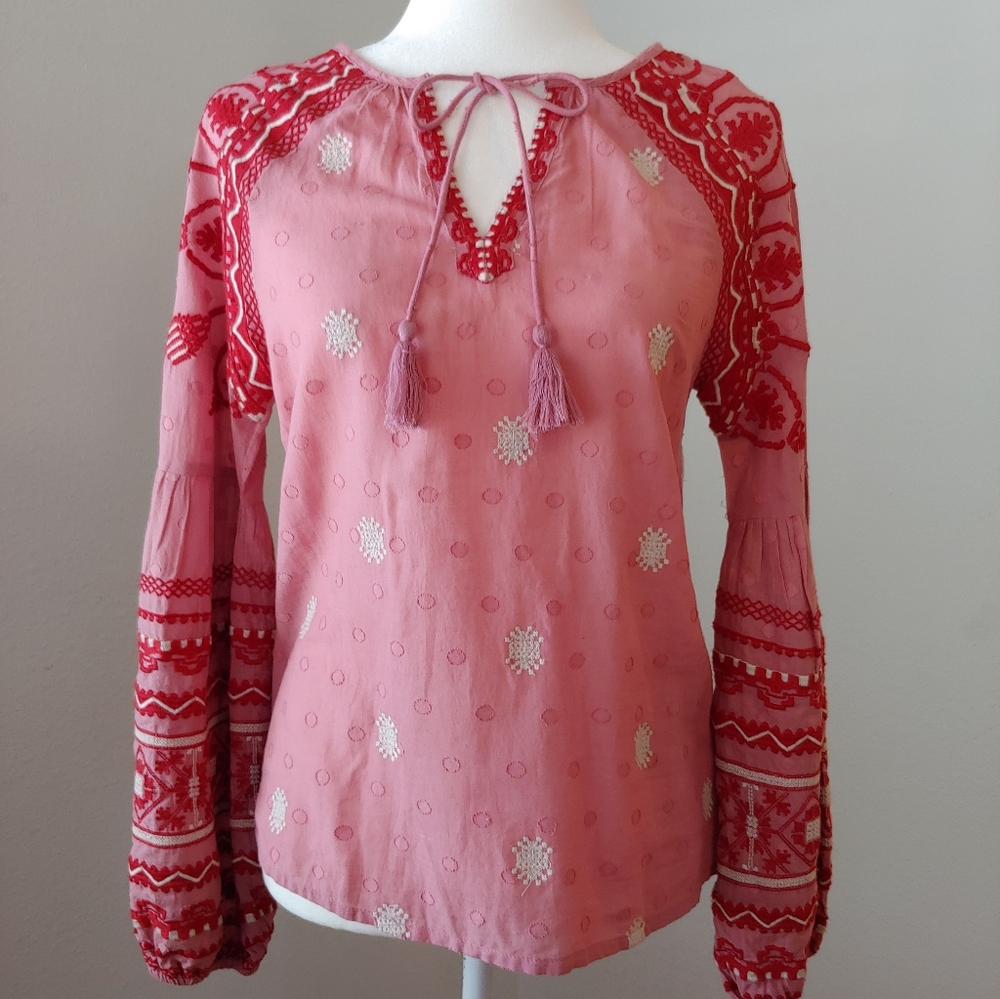 Anthropologie 'Seen Worn Kept' Pink Embroidered Jana Blouse Women's 4 NWT
